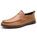 Mocasines de cuero marrón para hombre cómodos con suela de goma dentada duradera - 38 / Marrón