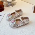 Sparkling pink girls' princess flats decorated with large crystals and elegant pearl straps - Pink