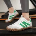 Men's minimalist barefoot sports shoes with white mesh, green stripes and wide toe box. - 36 / White Green
