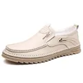 Mocasines casuales para hombre en cuero genuino beige con suela de goma dentada moda - 38 / Blanco Roto