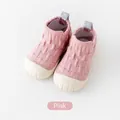 Soft sole pink baby knitted walking shoes for toddlers with protective white rubber toe cap - Internal Length 11.5cm / Pink
