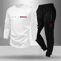 Survêtement de sport pour hommes avec haut blanc à manches longues et pantalon noir - S / Haut Et Bas / Manches Longues & Pantalon / Blanc