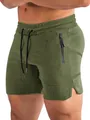 Gros plan sur un short de sport pour homme vert olive avec poche zippée et fente - S / Bas / Vert Militaire