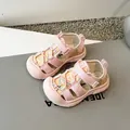 Comfortable pink patterned children's closed-toe sandals for outdoor beach activities - Size 21 (Inner length 13.5CM) / Pink