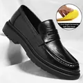 Schwarze Leder-Loafer für Herren mit 1,2 cm hoher, unsichtbarer Erhöhungs-Einlegesohle - 38 / Flache Schwarze Loafer (8759) / 1.2cm Höhenverstellbare Einlegesohle / Schwarz