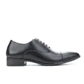 Profil de vue latérale de chaussures richelieu classiques en cuir noir pour hommes d'affaires - Noir