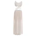 Elegant sexy beige chain crop top and sheer mesh maxi skirt two-piece fashion set - S / Top And Bottom / White