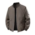 Premium men's solid brown bomber jacket with classic baseball collar and zipper closure - M / Tops / Brown