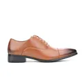 Vue de côté de chaussure Oxford en cuir marron avec bout rapporté et dégradé - Chameau