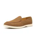 Mocasines elegantes de ante marrón para hombre con cómoda suela de goma blanca sin cordones - 39 / Caqui