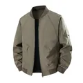 Men's classic khaki green bomber jacket with baseball collar and front zipper closure - M / Tops / Army Green