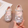 Sparkly glitter girls princess shoes with rhinestone flower and elegant pearl strap - 23 / Pink