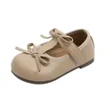Classic beige toddler girls' British style princess shoes with double bow detail - Beige