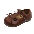 Classic brown girls' Mary Jane princess shoes with double bow detail for formal events - Caramel color