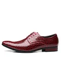 Side profile of men's burgundy patent leather dress shoe with crocodile texture - 38 / Red