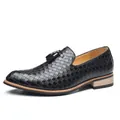 Mocasines clásicos de cuero trenzado negro para hombre con borlas decorativas. - 38 / Negro (S8007)