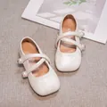 Elegant cream floral brocade Hanfu shoes for girls with pearl buttons, soft sole - 26 / Beige