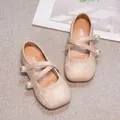 Elegant girls champagne Hanfu shoes featuring floral jacquard and pearl cross straps - 26 / Khaki