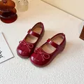 Elegant burgundy red patent leather Mary Jane princess shoes for girls with bow knot detail - 23 / Burgundy