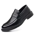 Mocassins en cuir perforé noir respirant pour hommes avec boucle décorative - Ajouré Noir