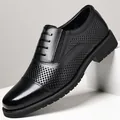Chaussures de ville formelles en cuir noir avec détails perforés respirants pour hommes - 37 / Noir (Mocassins Ajourés)