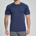 Men's navy blue seamless breathable sports T-shirt with heather texture for fitness. - S / Tops / Navy Blue