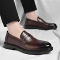 Mocassins classiques en cuir marron foncé pour hommes, chaussures de mariage et de bureau. - 38 / Style Rehaussant / Coussinet demi-pointure 1,2 cm / Marron