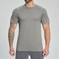 Men's gray seamless short sleeve athletic T-shirt for fitness training and gym wear - S / Tops / Dark Gray