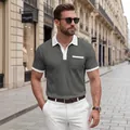Men's grey waffle knit polo shirt with white contrast trim for a premium summer look - S / Tops / Gray