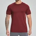 Men's professional seamless breathable athletic gym t-shirt in deep burgundy color - Red