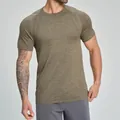 Olive green seamless men's athletic T-shirt for fitness, gym and outdoor training - Pale Yellow