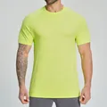 Men's neon green seamless breathable short sleeve sports T-shirt for fitness and gym workouts - Fluorescent Green