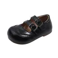 Black British style girls' Mary Jane leather shoes with dual buckles and brogue detail - Size 27 Inner Length 16.7cm / Black