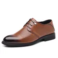 Klassische braune Herren-Business-Lederschuhe mit Lochmuster und edlem Farbverlauf - 37 / Hohl Braun (2280-1)