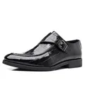 Mocasín de cuero para hombre con patrón de cocodrilo negro y hebilla lateral elegante - 39 / Negro