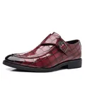 Mocasines de cuero burdeos con motivo de cocodrilo y hebilla para hombre casual - 39 / Rojo