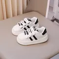 Children's white shell-toe sneakers for girls featuring black stripes and velcro straps - 21 / Off White