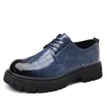 Stylish blue crocodile embossed mens platform derby shoes with a thick lug sole - 38 / Gradient Blue