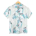 Casual men's short sleeve Hawaiian shirt with teal geometric pattern on white background - M / Tops / LL23292 Style