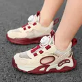 Breathable burgundy and cream children sports sandals with quick rotary buckle closure - 28 / Wine Red Mesh