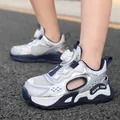 Silver breathable kids mesh sports shoes with rotating buckle and hollow design - 28 / Silver Gray Mesh