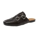 Vintage dark brown leather Brogue mules with double buckle straps and wingtip detail - 35 / Dark Brown