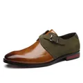 Elegantes zapatos de vestir bicolores para hombre con hebilla en cuero canela y ante verde - 38 / Verde (2015)