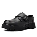 Chaussures monk à plateforme pour homme en cuir noir de qualité avec boucle argentée. - 38 / Noir