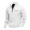 Schwerer weißer Fleece-Sweatshirt für Herren mit halbem Reißverschluss und Stehkragen - S / Weiß