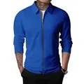 Detailed view of royal blue waffle-knit zip-up jacket for men with a sleek lapel collar - M / Tops / Sapphire Blue