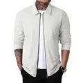 Slim fit men's waffle knit zipper jacket with polo collar in a classic off-white color - M / White