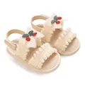 Sandales confortables pour bébés filles avec broderie cerise, nœud et semelle souple - Abricot (Broderie Cerise)