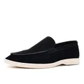 Mocasines clásicos de ante negro con suela blanca, zapatos casuales cómodos sin cordones para hombre - 39 / Negro