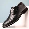 Chaussures habillées classiques en cuir perforé noir pour hommes au design respirant - Ajouré Noir